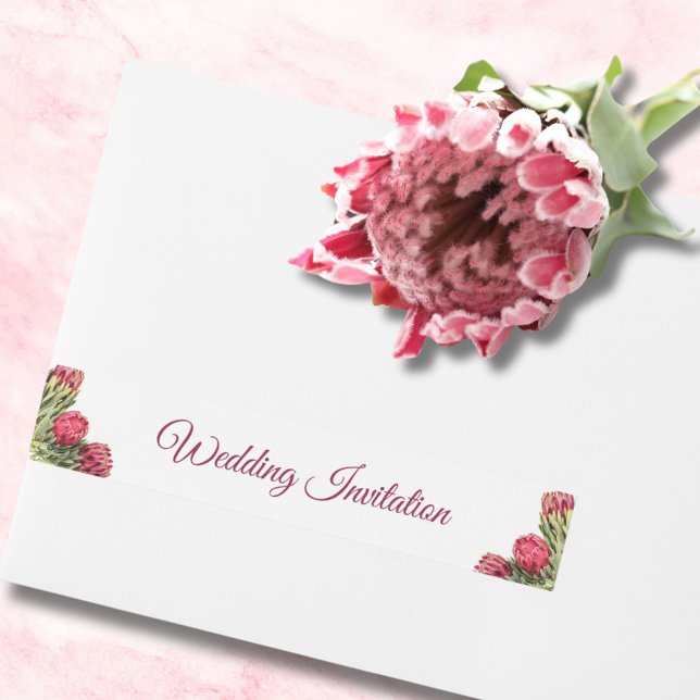 Elegant Pink Proteas White Text Wedding Invitation Wraparound Address Label (Creator Uploaded)