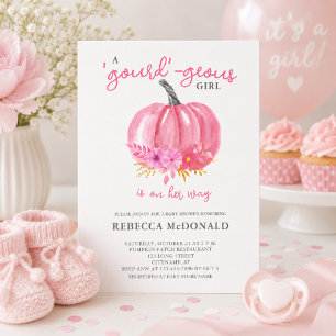 Elegant Pink Pumpkin Baby Girl Shower Invitation