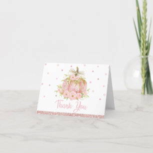 Elegant Pink Pumpkin Baby Shower Birthday Girl Thank You Card