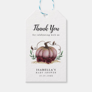 Elegant Pink Pumpkin Baby Shower Favour Gift Tags