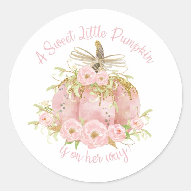 Elegant Pink Pumpkin Baby Shower Girl Classic Round Sticker (Front)
