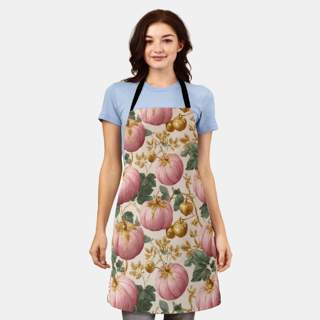 Elegant Pink Pumpkins Autumn Design Apron (Worn)