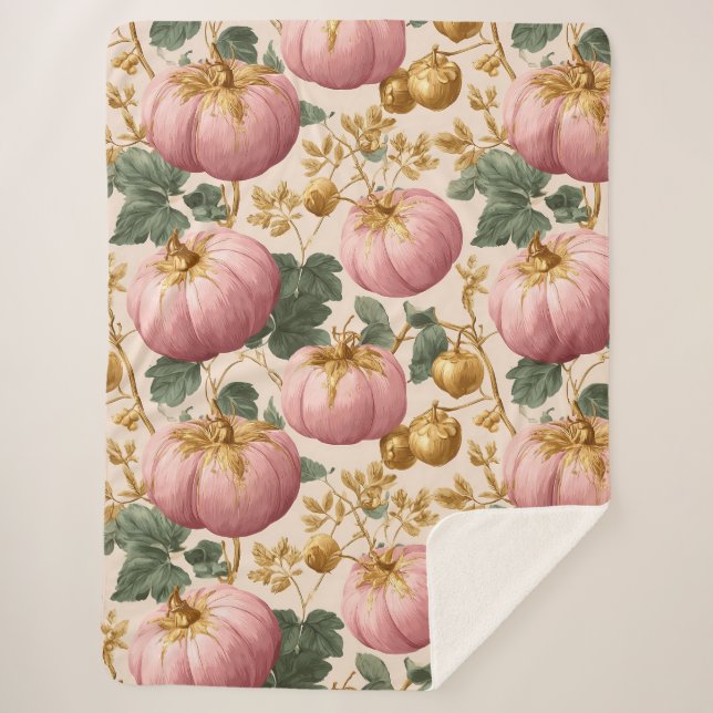 Elegant Pink Pumpkins Autumn Design Sherpa Blanket (Front)