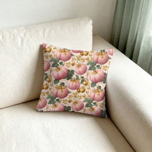 Elegant Pink Pumpkins Autumn Design Throw Pillow