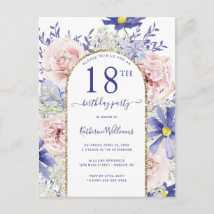 Elegant Pink Purple 18th Birthday Party Invitation Postcard