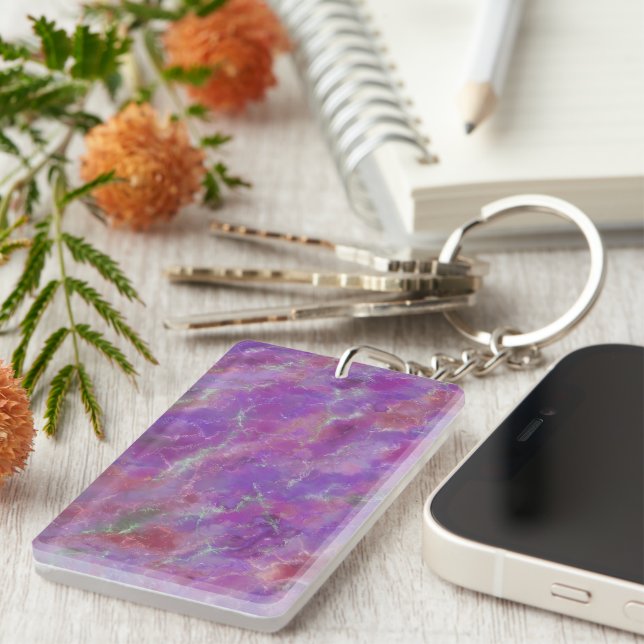 Elegant Pink, Purple, and Silver Marble Pattern Keychain (Front Right)