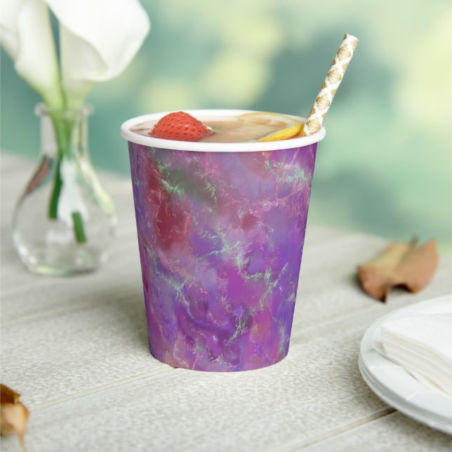 Elegant pink, purple and silver Marble Pattern Paper Cups (Insitu)