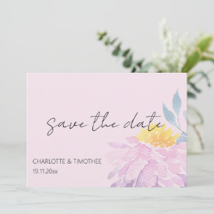 Elegant Pink Purple Blue Dahlia Watercolor Art Save The Date