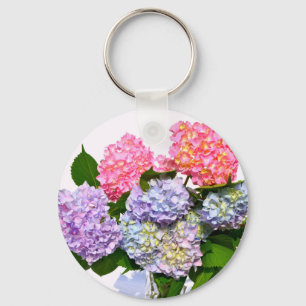 Elegant pink purple blue floral hydrangea bouquet  keychain