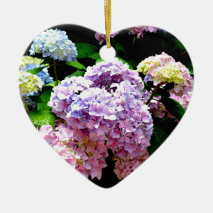 Elegant pink purple blue floral hydrangea gardens  ceramic ornament