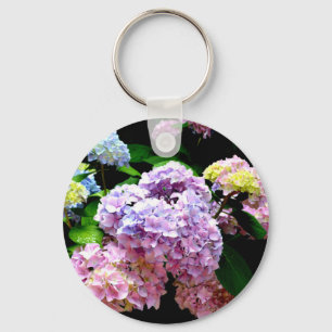 Elegant pink purple blue floral hydrangea gardens  keychain