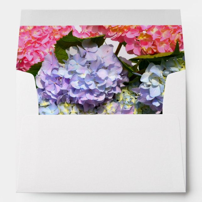 Elegant pink purple blue florals hydrangea bouquet envelope (Back (Bottom))