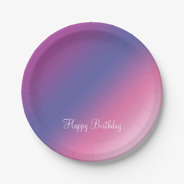 elegant pink purple blue ombre gradient colourful paper plate (Front)