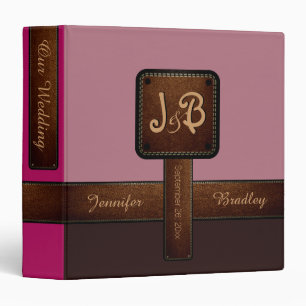 Elegant Pink Purple Brown Wedding Leather Look Binder