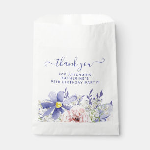 Elegant Pink Purple Floral 95th Birthday Thank You Favour Bag