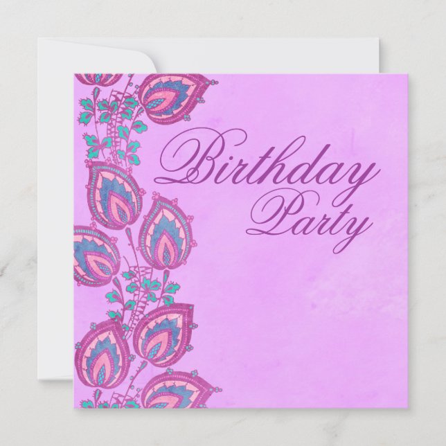 Elegant Pink & Purple Floral Birthday Invitation (Front)