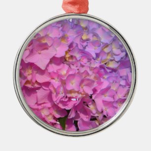 Elegant pink purple floral hydrangeas metal ornament