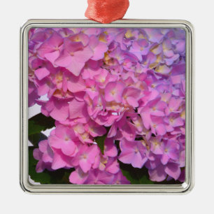 Elegant pink purple floral hydrangeas metal ornament