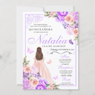 Elegant Pink & Purple Floral Quinceanera Birthday Invitation