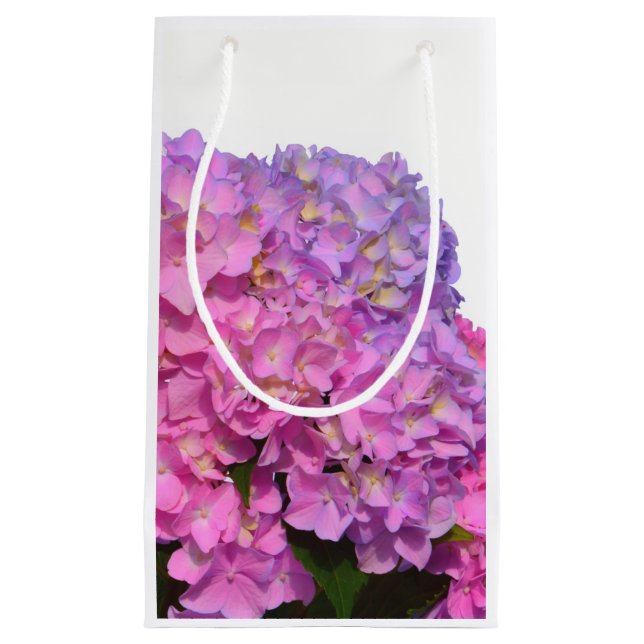 Elegant pink purple florals hydrangeas small gift bag (Front)