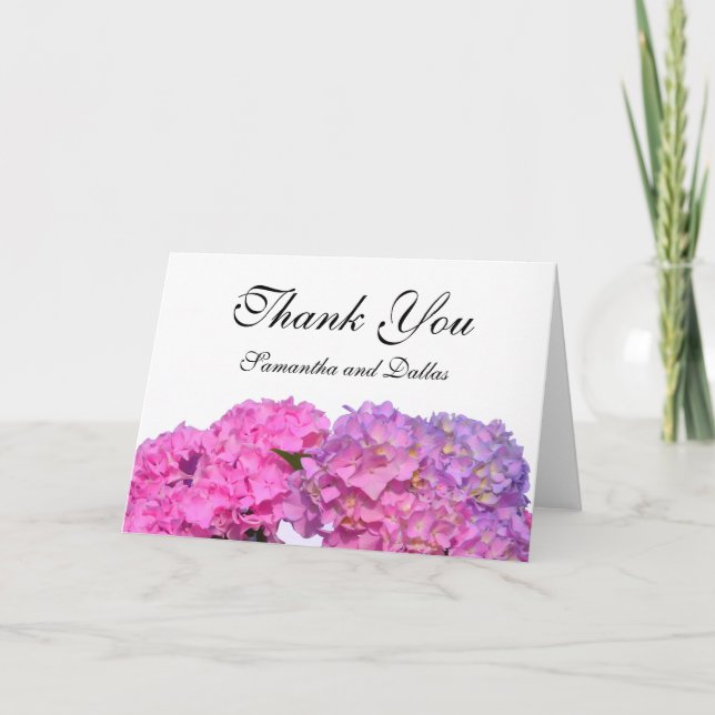 Elegant pink purple florals hydrangeas thank you card (Front)