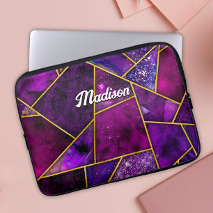 Elegant pink purple girly geometric laptop sleeve