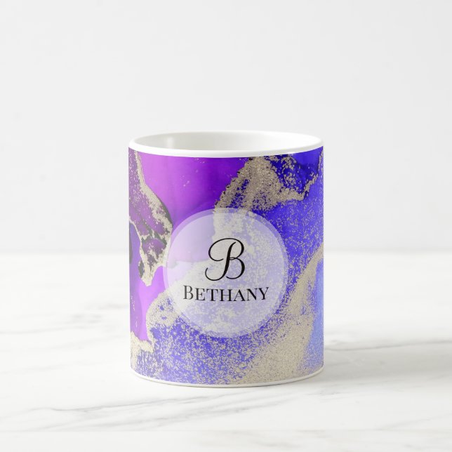 Elegant Pink Purple Gold Monogram Coffee Mug (Center)