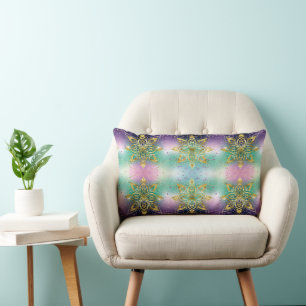 Elegant Pink purple green holiday Snowflakes stars Lumbar Pillow