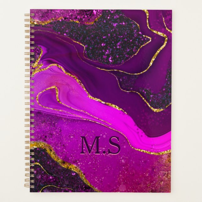 Elegant pink purple marble art faux gold glitter n planner (Front)