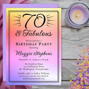 Elegant Pink Purple Ombre Fabulous 70th Birthday Invitation