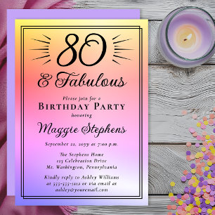 Elegant Pink Purple Ombre Fabulous 80th Birthday Invitation