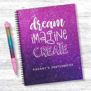 Elegant pink Purple Ombre Glitter Sketchbook Notebook