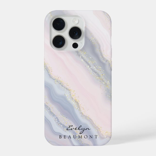Elegant Pink Purple Pastel Marble Customizable iPhone Case (Back)