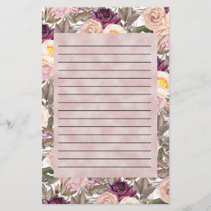 Elegant Pink Purple Peonies Lined Stationery