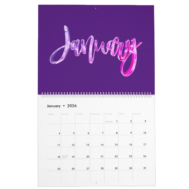 Elegant Pink Purple Script Typography Modern Calendar (Jan 2026)