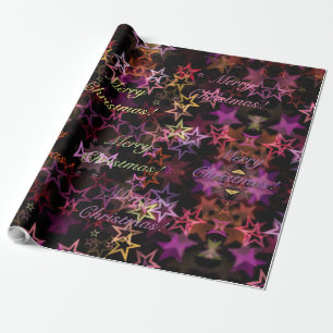 Elegant Pink Purple Stars Pattern Merry Christmas Wrapping Paper