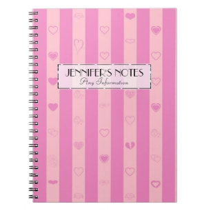 Elegant Pink Purple Stripes Modern Heart Pattern Notebook