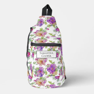 Elegant pink purple watercolor floral personalize sling bag