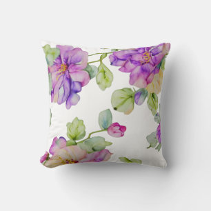 Elegant pink purple watercolor floral throw pillow