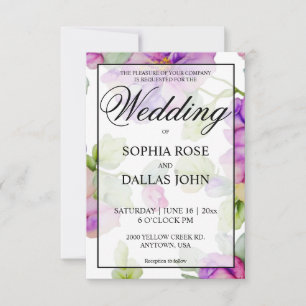 Elegant pink purple watercolor floral Wedding Invitation