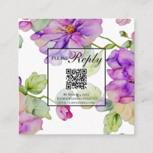 Elegant pink purple watercolor floral Wedding QR Enclosure Card