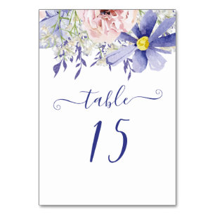 Elegant Pink Purple .Watercolor Floral Wedding  Table Number