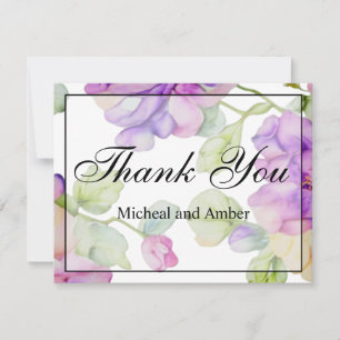 Elegant pink purple watercolor floral Wedding Thank You Card