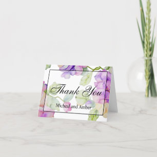 Elegant pink purple watercolor floral Wedding Thank You Card