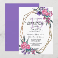 Elegant Pink Purple Watercolor Flowers Quinceañera