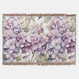 Elegant pink purple watercolor hydrangeas throw blanket