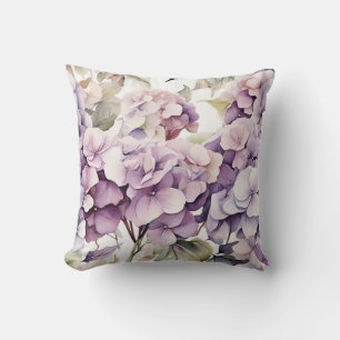 Elegant pink purple watercolor hydrangeas  throw pillow