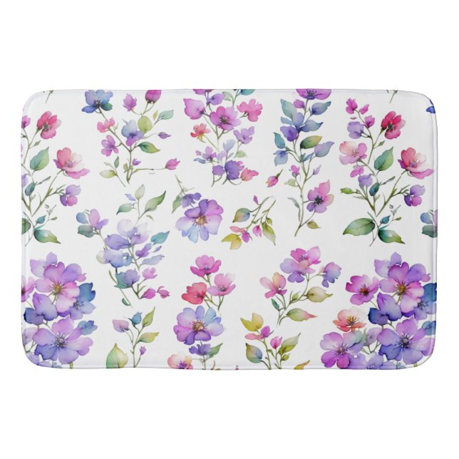 Elegant pink purple watercolor wildflowers  bath mat (Front)