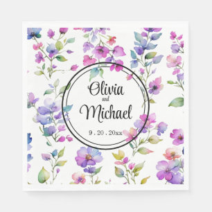 Elegant pink purple watercolor wildflowers  napkin