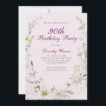 Elegant Pink Purple Wildflower 90th Birthday Party Invitation<br><div class="desc">Elegant Pink Purple Wildflower 90th Birthday Party Invitation</div>